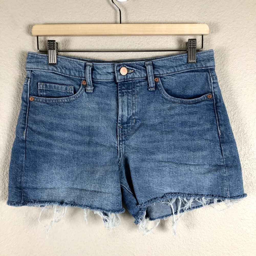 Banana Republic Shorts Women 28 Blue Denim Stretch 3" Inseem Cut Off Raw Midrise